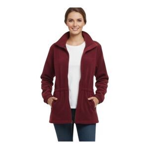 Woolrich Fleece Jacket Full Zip Cinch Waist Zipped Pockets Burgundy Y2K S